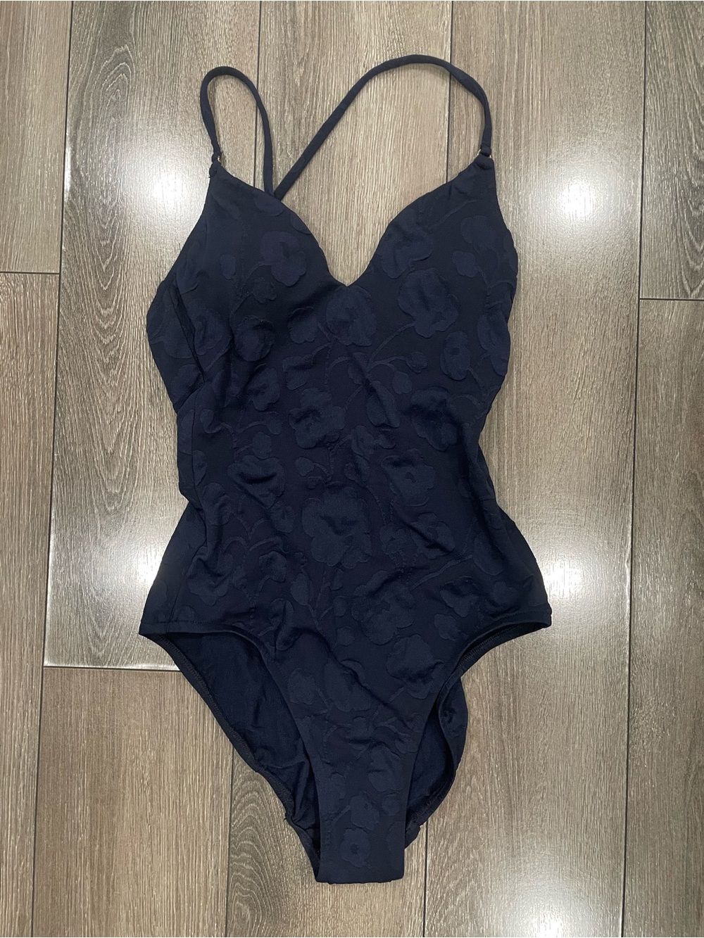 Robin Piccone Navy Textured Floral One-Piece Swimsuit